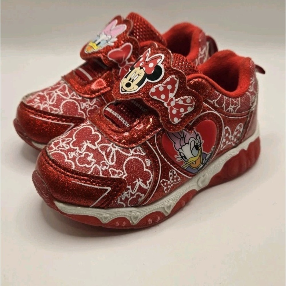 Rare Disney Minnie Daisy Light Up Glitter Bows Red Sneakers Toddler Girls Size 6